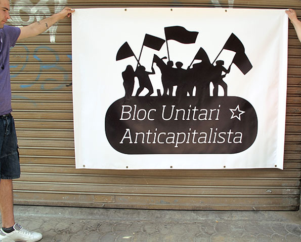 pancarta BUA Bloc Unitari Anticapitalista - valencia serigrafia